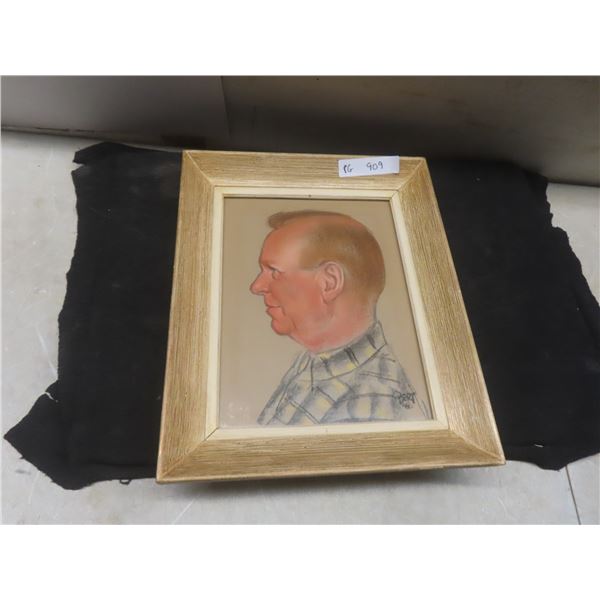 Framed Pastel(?) Portrait, 16½" x 13½", 1960s