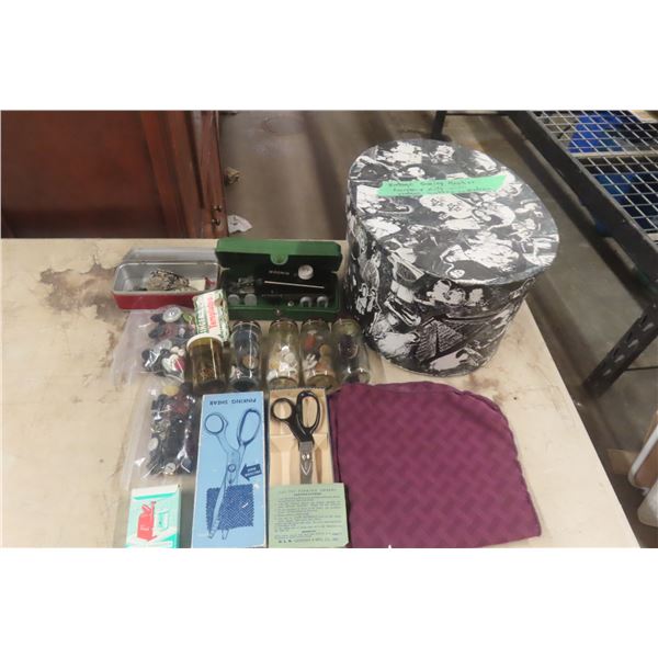 Sewing Accessories: Scissors, Buttons, Bottle, Singer and More