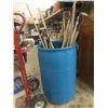 Image 12 : Hand Tools Lot: Shovels, Rakes, Push Broom, Hoe, Sledge Hammer, Pick Axe – all in a Bin