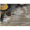 Image 3 : Hand Tools Lot: Shovels, Rakes, Push Broom, Hoe, Sledge Hammer, Pick Axe – all in a Bin