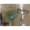 Image 4 : Hand Tools Lot: Shovels, Rakes, Push Broom, Hoe, Sledge Hammer, Pick Axe – all in a Bin