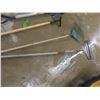 Image 5 : Hand Tools Lot: Shovels, Rakes, Push Broom, Hoe, Sledge Hammer, Pick Axe – all in a Bin