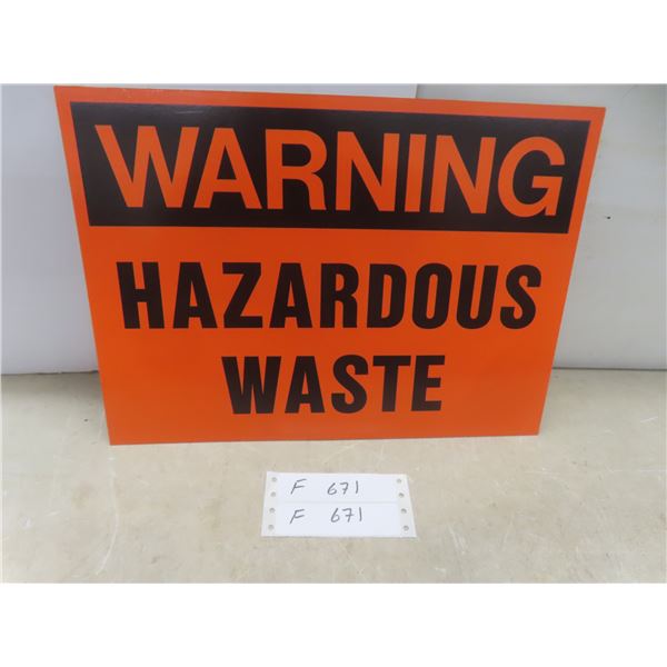 Sign, Plastic "Warning Hazardous Waste", 10" x 14"