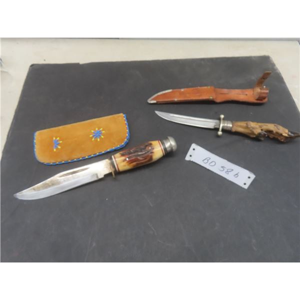 Vintage Rukosolingen Hoof Handled Hunting Knife - Unusual Hilt - 5" Blade - Original Sheath - Plus