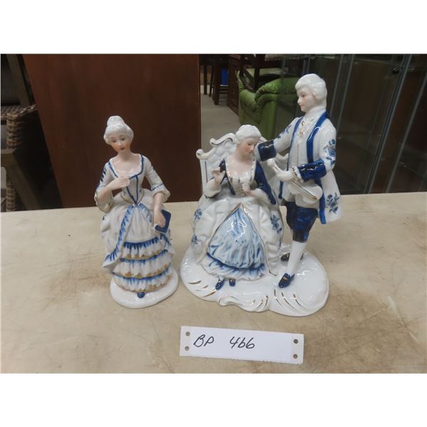 2 Table Top Porcelain Figurines - 1: 7" W x 9" H - 1: 3" W x 7" H