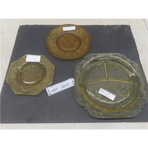 3 Vintage Depression Plates as Described on Plates