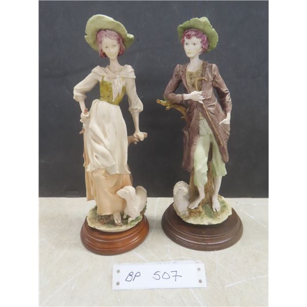 Vintage Giuseppe Armani Capodimonte Shepherd Boy with Sheep Figurine, Woman Figurine with a Lamb