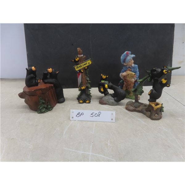 4 Pcs by Bear Foots Bear by Jeff Fleming - The 2 Bear on the Stump is a Puzzle - 1 Boy with Dog