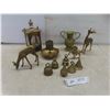 Image 1 : 12 Pcs of Brass: 6 Bells, 1 Vintage Ash Tray with Match Holder, 2 Deer, 1 Unicorn, 1 Brass Vase, 1