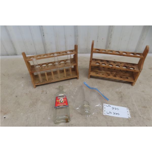 2 Vintage Laboratory Medicine Chemistry Science Drug Store Druggist Test Tube Rack, 3 Tubes, Glass