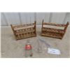 Image 1 : 2 Vintage Chemistry Drug Store Druggist Test Tube Racks, 3 Glass Tubes,  Funnel & Quackermaid Bottle