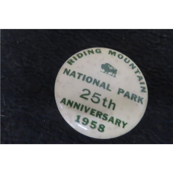 Rare 1958 Riding Mountain National Park 25th Anniversary Pin Button with Bison