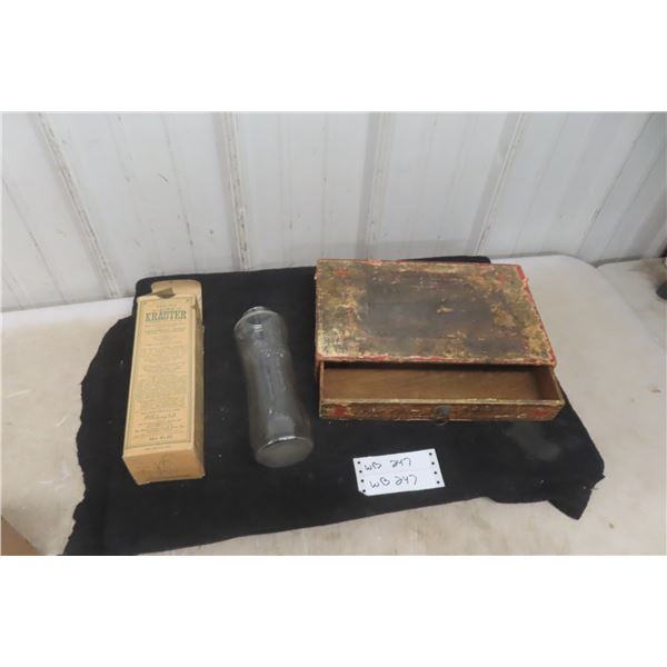 Rare Antique Red Cross Kidney Plaster Box with Drawer & Vintage Church Embossed Cross on Glass