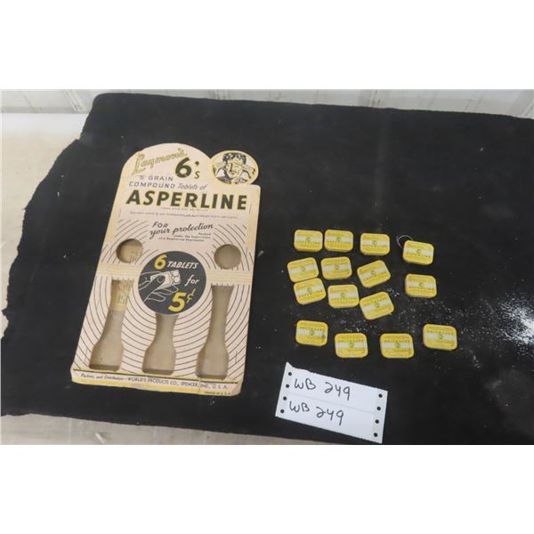 Antique Rare Sperling MB Druggist Store - Asperline Cardboard Display with 15 Asperline Tins with