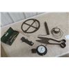 Image 1 : Old Tool & Gauges Lot: 2 Gauges, Sheep Shears, SK Tool Case, Wrench, Plumbers Tool, Repurpose Iron