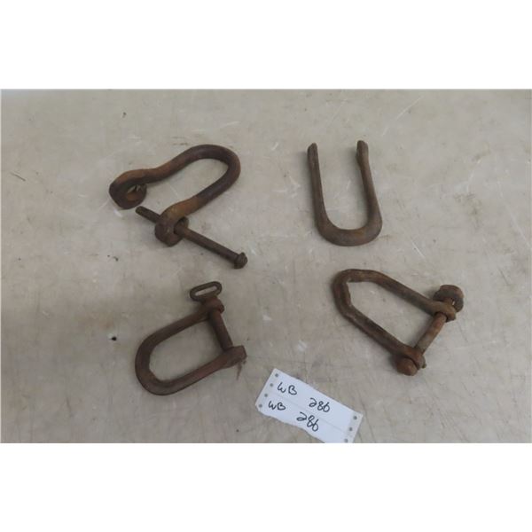 4 Vintage Wagon Plow Implement Tractor Cast Iron Clevises, Most with Pins