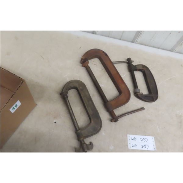 3 Antique Large C Clamps Lot: 8" No 540 Cincinnati Tool Co, Taylor Forged Co No 16 & Lobster No 4