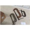 Image 1 : 3 Antique Large C Clamps Lot: 8" No 540 Cincinnati Tool Co, Taylor Forged Co No 16 & Lobster No 4