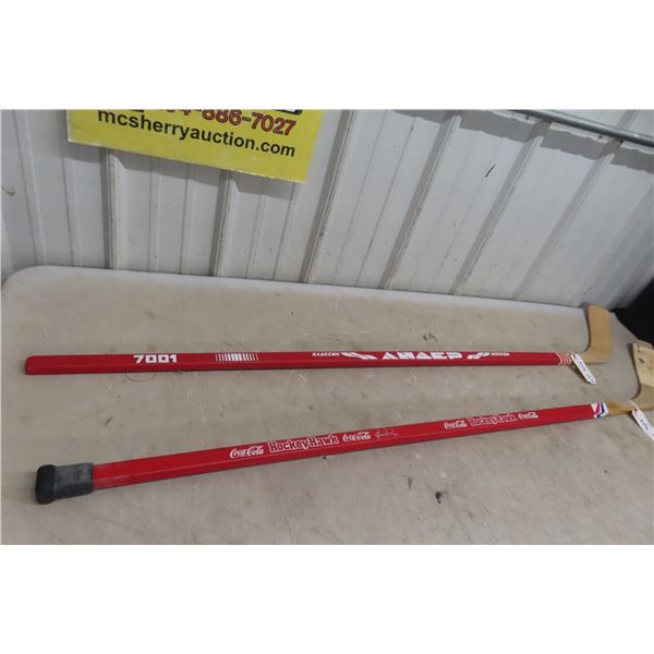 2 Vintage Hockey Wood Sticks Embossed by Coca Cola (Autograph) & European Maker