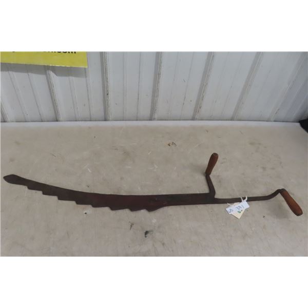 Antique Hay/Straw Knife with Wood Handle, 41" Long, Made in St. Catharines Ontario - Partial Label