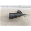 Image 6 : Antique Man Cave Decor Lot: Faraday Bell Ringer, Booker Cast Iron Plate & Metal Double Horn