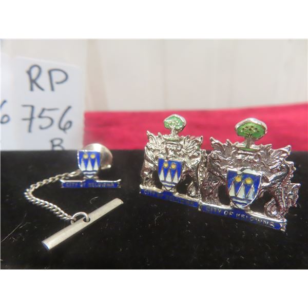 City of Kelowna Sterling Silver Cuff Links & Tie Clip Set – 14.5 g Total Weight