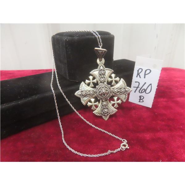 Sterling Silver Maltese Cross Pendant & Necklace Set – 30 g Total Weight