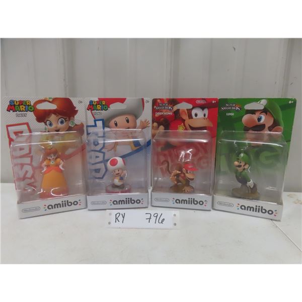 Nintendo Mario Amiibo Figures: Daisy, Toad, Diddy Kong & Luigi – Qty 4