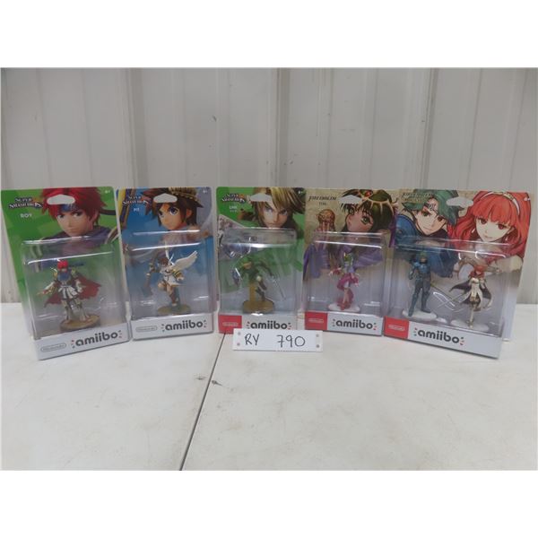 Nintendo Amiibo Figures in Box: Roy, Pit, Link, Tiki, Alm & Celica – Qty 6