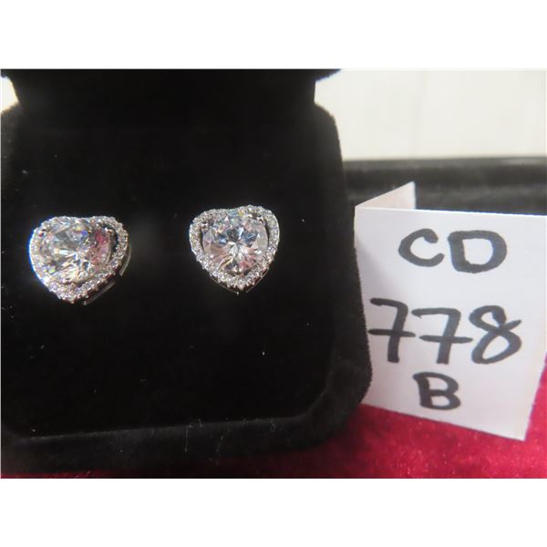 New Heart Halo Earrings with 2.0 ct Each Simulated Diamond (CZ) – 925 Silver, White Gold Overlay