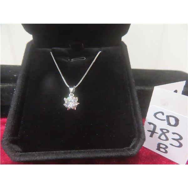 New Heart Prong Necklace, 925 Silver with White Gold Overlay – Adjustable 16"–17", VVS1, with GRA