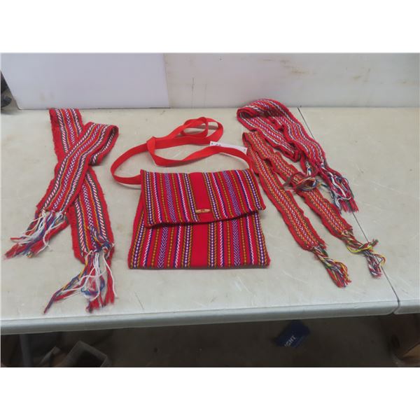 Vintage First Nations Metis Sash Fire Bag & 3 Youth Sashes