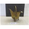 Image 1 : Antique Hammered Brass Coal Scuttle with Delft Handle - 12" Tall with Handle Up