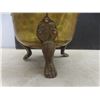 Image 2 : Antique Hammered Brass Coal Scuttle with Delft Handle - 12" Tall with Handle Up