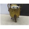 Image 3 : Antique Hammered Brass Coal Scuttle with Delft Handle - 12" Tall with Handle Up