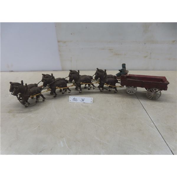 Vintage Cast Iron 8 Horse Large Beer Wagon Toy - 29" Across