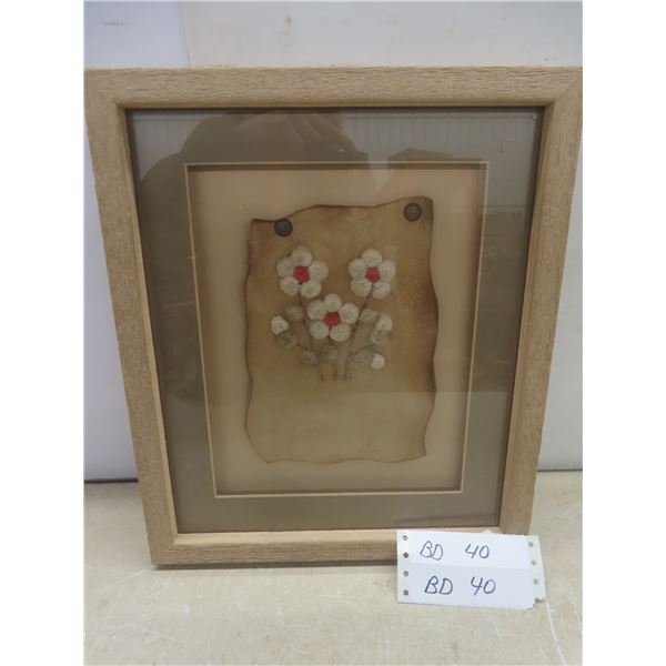 Unusual Vintage First Nations Caribou Tufting on Hide - Pro Framed - Frame Measures 11.5" x 13.5"