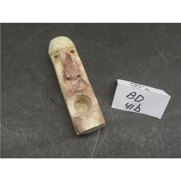 Vintage First Nations Spirit Pipe - Carved Stone Bowl with Carved Bone Tip - 3.5" Across