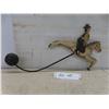 Image 1 : Vintage Hand Painted Folk Art Metal Balancing Toy Cowboy on Horseback Pendulum