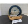 Image 1 : Vintage Folk Art Hand Painted Polar Bear Agate Stone on Driftwood Base - Signed 'Reforget 96' - 7"
