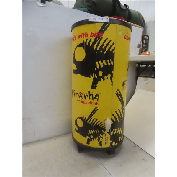Piranha Energy Drink Iceman Cooler on Wheels 34-1/2" Tall x 16-1/4" Diameter