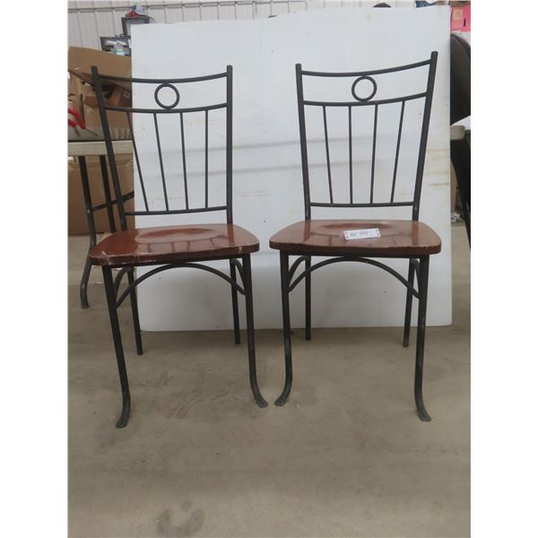 2  Chairs Wood & Wrought Iron