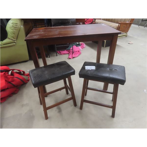 Wood Table 36" x 42" x 22" w/ 2 Stools