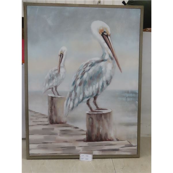 Framed Pelican Painting on Canvas 50" x 38"