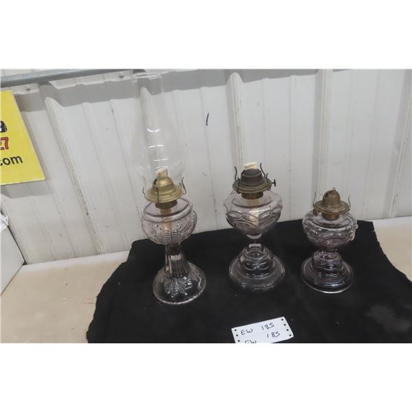 3 Coal Oil Lamps, 1 Turkey Foot,  2 Peanut  & Only 1 Chimney