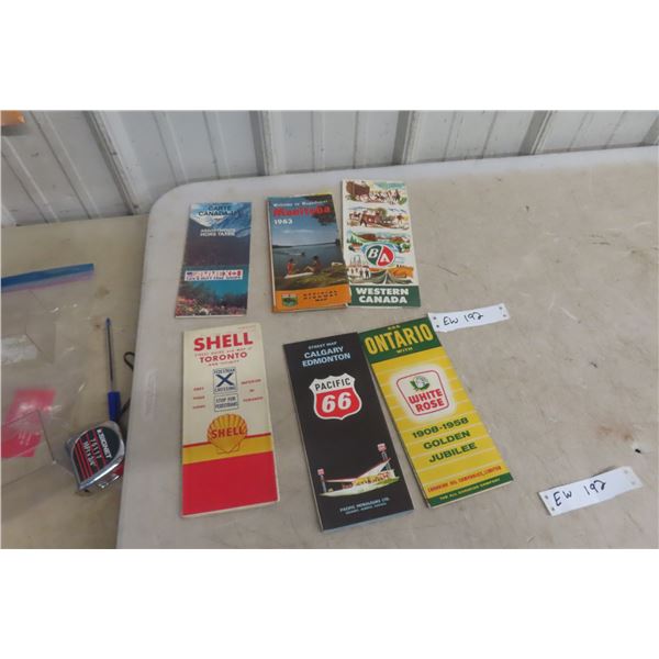 6x Road Maps: White Rose, Shell, BP Plus Canadian Province 1 Cent