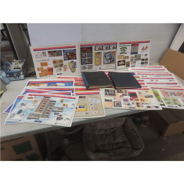 2 Canadian Stamp Collections & Canadian Stamp Advertisement Placards 12-1/2" x 17-1/2"