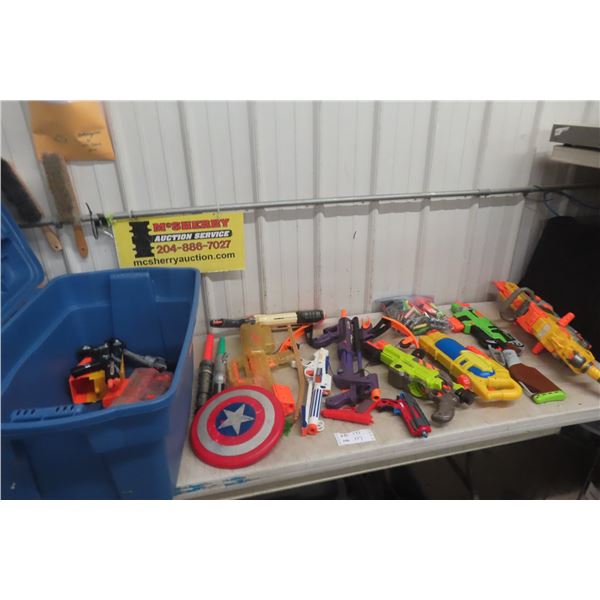 Storage Tub Full of Nerf Guns, Thrower Toys and More