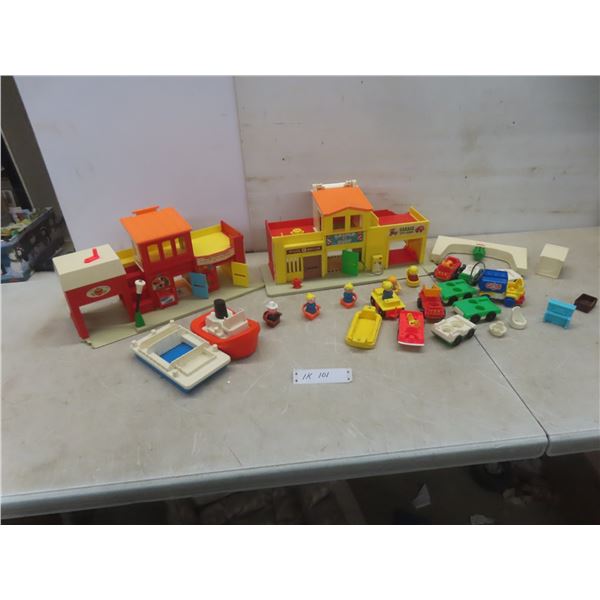 Fisher Price Toys: Theater & Police Station, Barber Shop, Garage Combo w/ Little People Cars