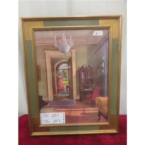 Vintage Beautiful Print & Frame Called: The Garden Door - Sticker on Back T. Eaton Company -